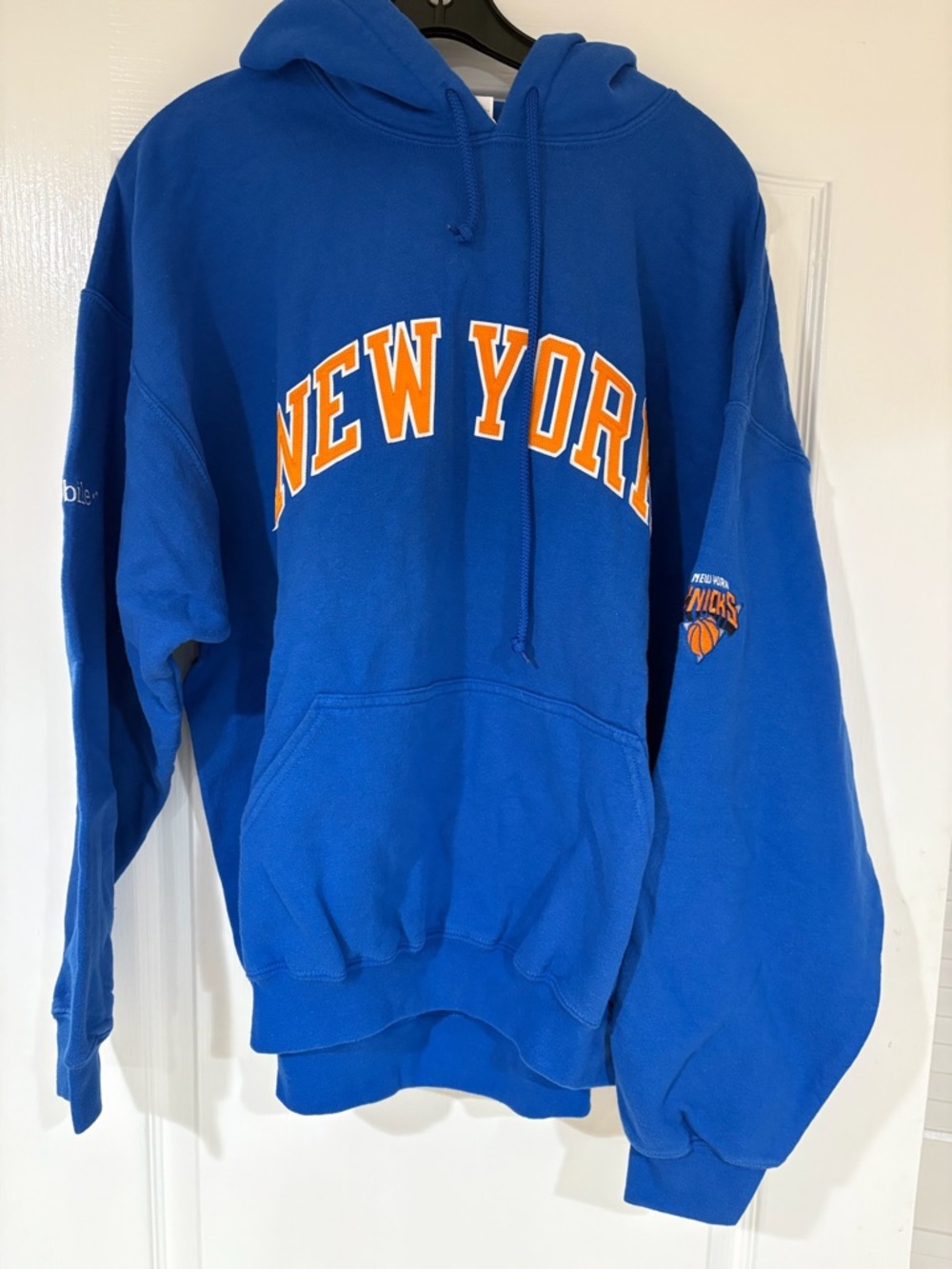 Gildan Royal Blue  Knicks Hooded Sweatshirt with Orange Lettering